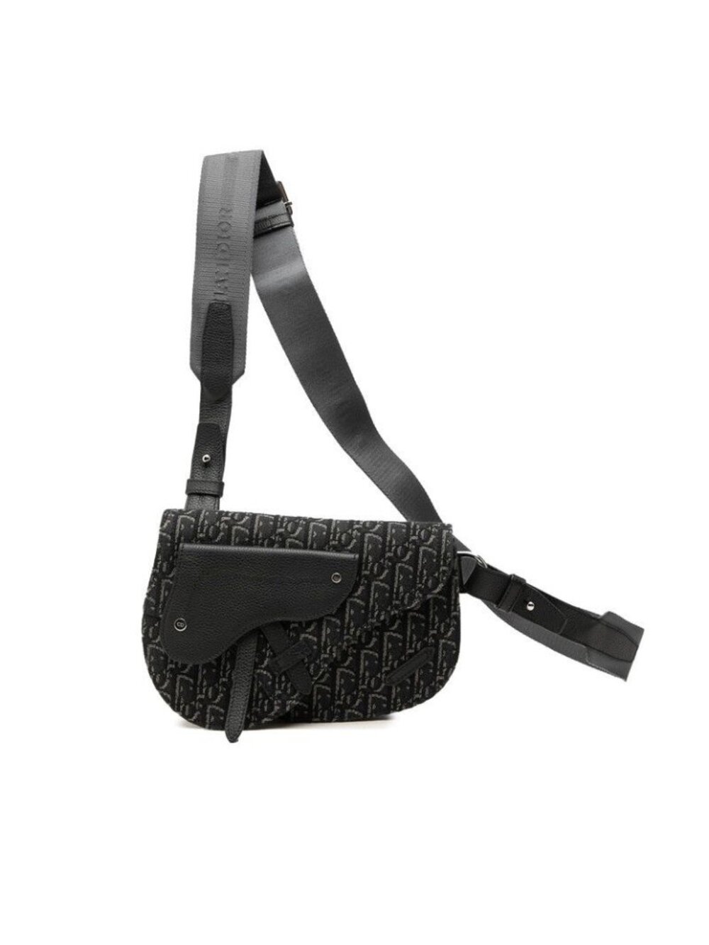 Dior Oblique Trotter Saddle Crossbody Shoulder Bag Black Canvas Leather